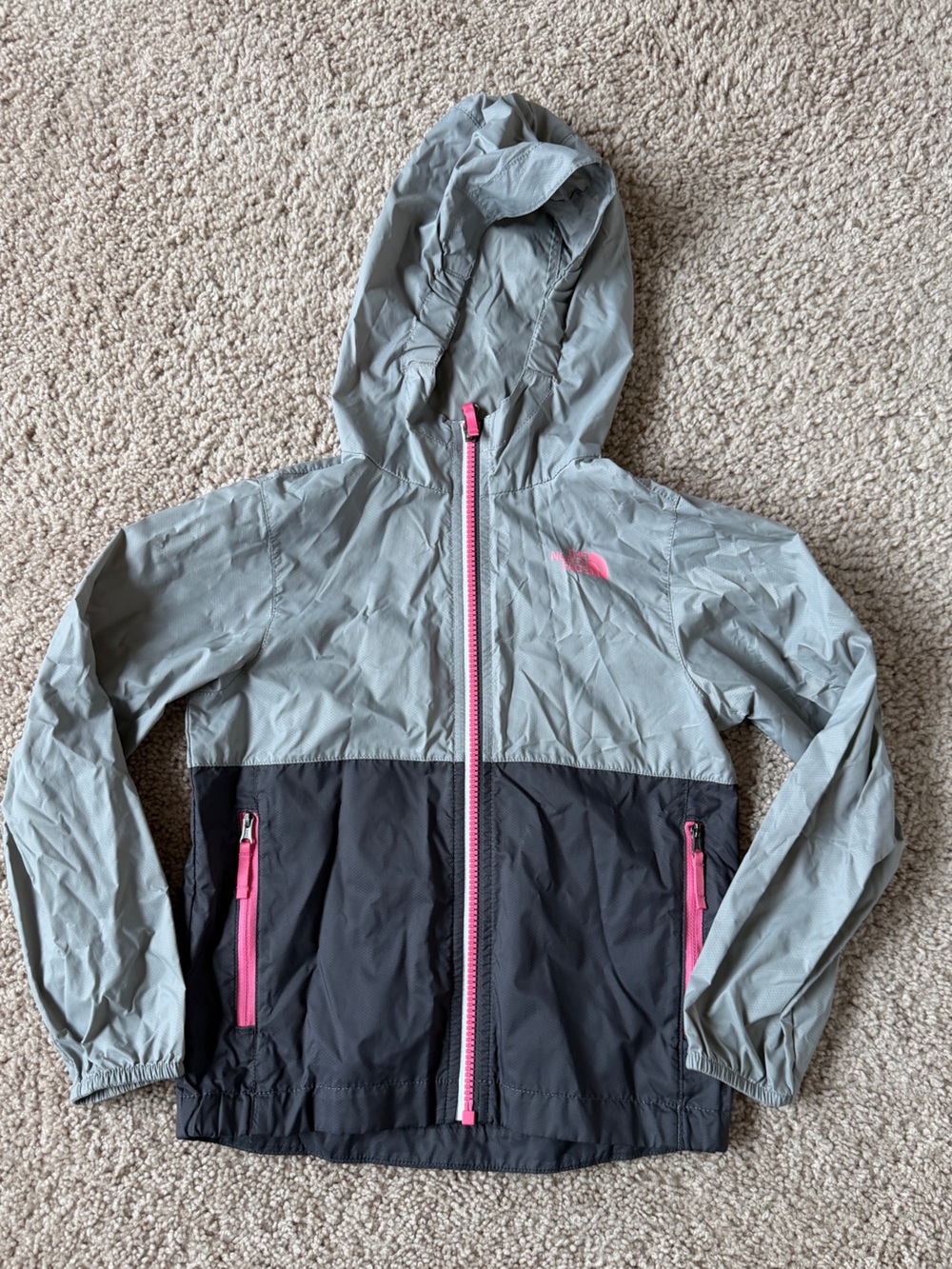 The North Face Gray and Pink Zip-Front Hooded Jacket